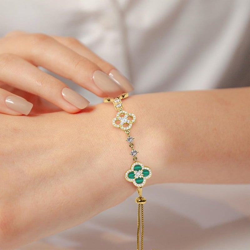 Sinebella Women's 18K Gold Plated Clover Bracelet with Natural Shell - Four Leaf Lucky Charm Dainty Link Bracelets Jewelry for Women, Trendy Birthday/Mother's Day Gift - Image 2